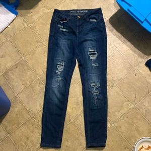 Dark Blue Ripped Mid-rise Skinny Jeans